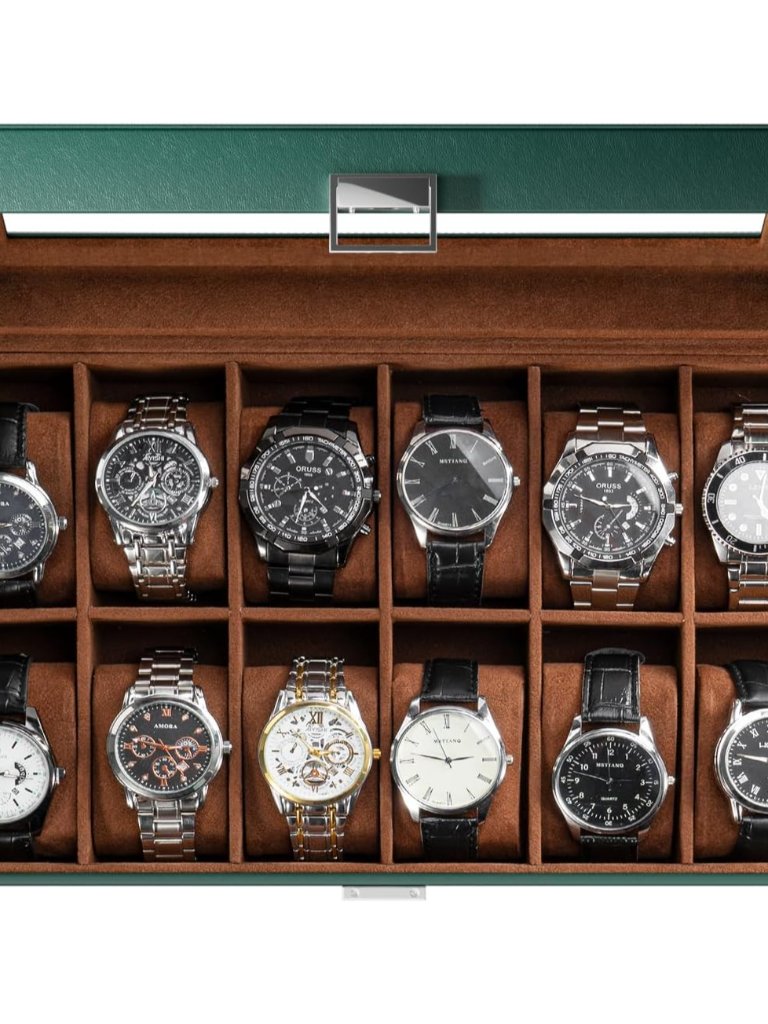 Watch Box Organizer 12 Slot Watch Display Case With Glass Lid Watch Storage Ho